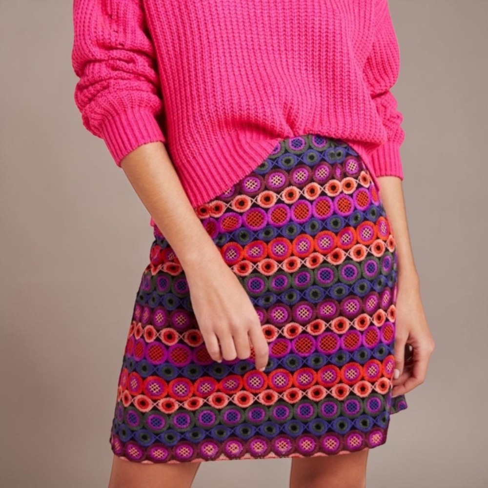 Hutch Anthropologie Ellen Embroidered Geometric Circle Mini Skirt Multi Size 0P